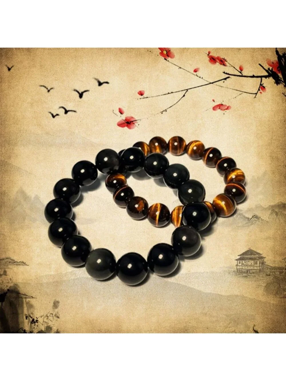 Natural Obsidian & Tiger's Eye Bracelet | 8/10/12/13mm Gemstone Jewelry